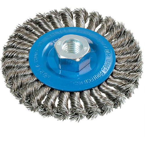 Brosse rotative &agrave; fils nou&eacute;s large, Dia. 4-1/2", Fils 0,02", Arbre 5/8"-11, Aluminium/Acier inoxydable Southpoint Industrial Supply