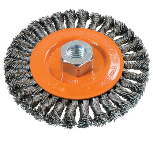 Brosse rotative &agrave; fils nou&eacute;s large, Dia. 5", Fils 0,02", Arbre 5/8"-11, Acier Southpoint Industrial Supply