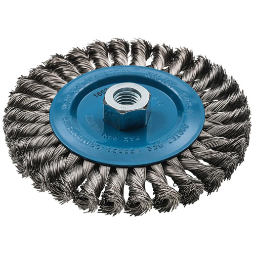 Wide Knotted Wire Wheel Brush, 6" Dia., 0.02" Fill, 5/8"-11 Arbor, Aluminum/Stainless Steel Southpoint Industrial Supply