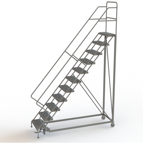 Safety Slope Rolling Ladder, 11 Steps, Serrated, 50° Incline, 110" High Southpoint Industrial Supply