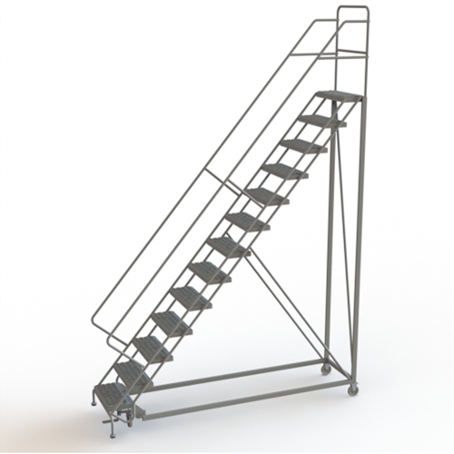 Safety Slope Rolling Ladder, 13 Steps, Serrated, 50° Incline, 130" High Southpoint Industrial Supply