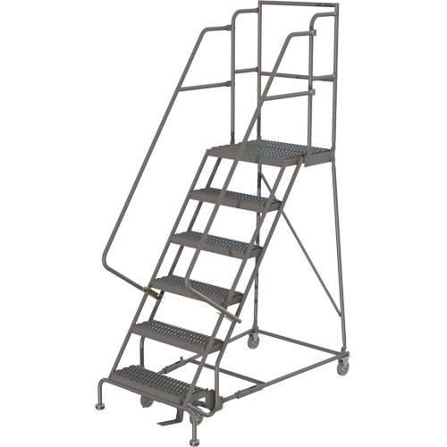 Deep Top Step Rolling Ladder, 6 Steps, 16" Step Width, 60" Platform Height, Steel Southpoint Industrial Supply