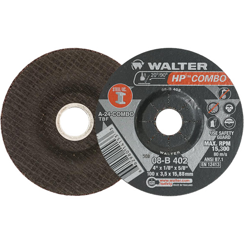 HP Combo Depressed Center Combination Wheel, 4" x 1/8", 5/8" Arbor, Type 27 Southpoint Industrial Supply