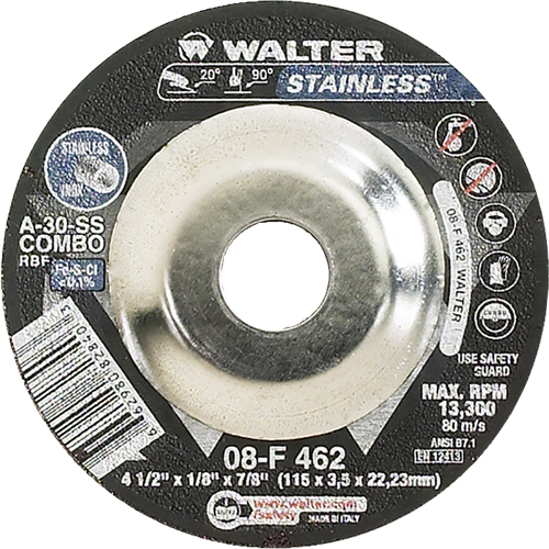 Depressed Centre Grinding Wheels - Stainless Type 27, 4-1/2" x 1/8", 7/8" Arbor, Type 27 Southpoint Industrial Supply