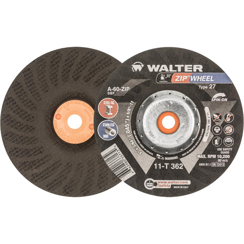 Spin-On Zipcut Right Angle Grinder Reinforced Cut-Off Wheels, 6" x 7/8", 5/8"-11 Arbor, Type 27, Aluminum Oxide, 10200 RPM Southpoint Industrial Supply