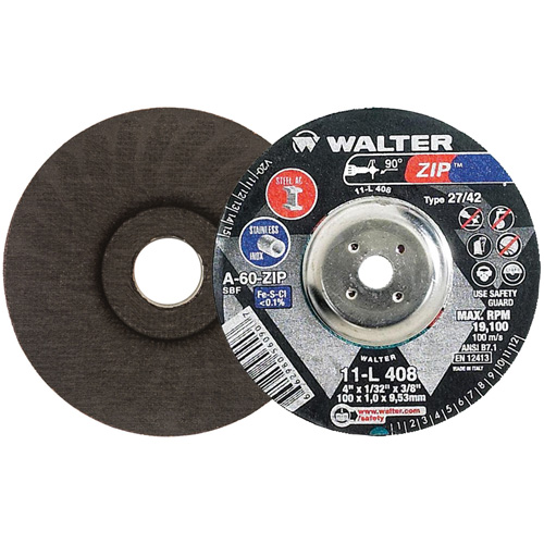 Disque de meulage et de tronçonnage Zip, 4" x 1/32", Arbre de 3/8", Type 27, Grain de 60, Oxyde d'aluminium Southpoint Industrial Supply
