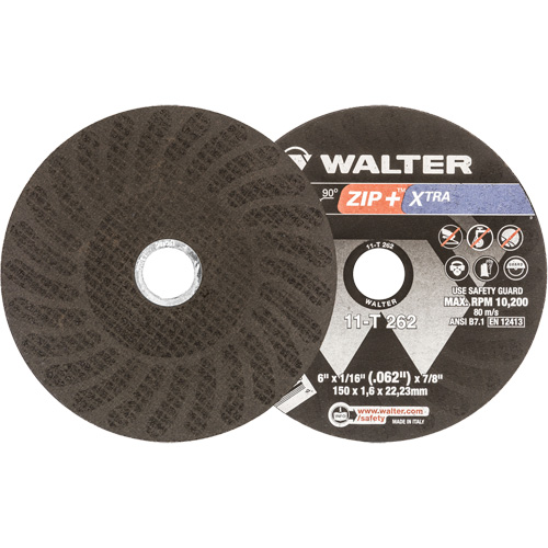 Zip+ Right Angle Grinder Reinforced Cut-Off Wheel, 6" x 1/16", 7/8" Arbor, Type 1, Aluminum Oxide, 10200 RPM Southpoint Industrial Supply