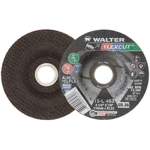 Meule FLEXCUT, 4-1/2", 36 Grain, Oxyde d'aluminium, 7/8", 13 300 Tr/min, Type 29 Southpoint Industrial Supply