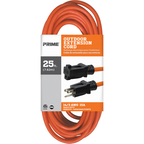 Vinyl Extension Cord, Outdoor, SJTW, 14/3 AWG, 15 A, 25' Southpoint Industrial Supply