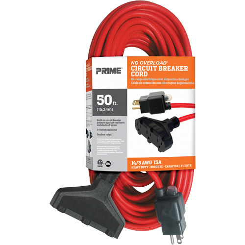 Vinyl Extension Cord, Outdoor, SJTW, 14/3 AWG, 15 A, 3 Outlet(s), 50' Southpoint Industrial Supply