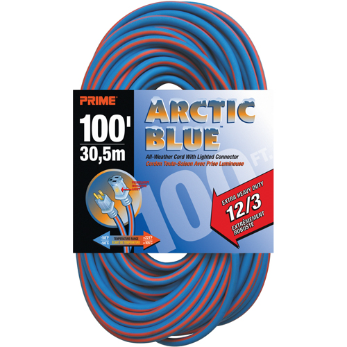 Arctic Blue TPE-Rubber Locking Extension Cord, All-Weather, SJEOW, 12/3 AWG, 15 A, 100' Southpoint Industrial Supply
