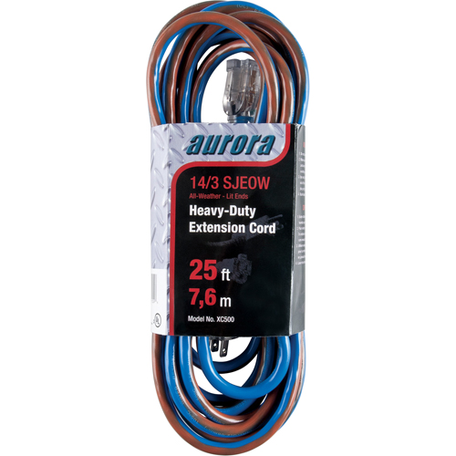 TPE-Rubber Extension Cord With Light Indicator, All-Weather, SJEOW, 14/3 AWG, 15 A, 25' Southpoint Industrial Supply