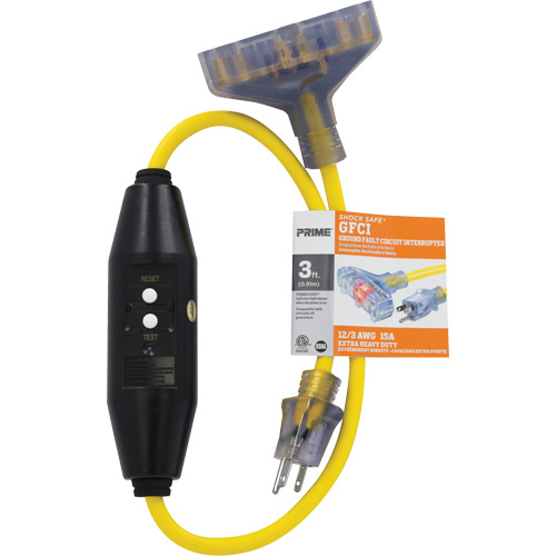Shocksafe&reg; GFCI Triple Tap Adapter, 125 V, 15 A, 3' Cord Southpoint Industrial Supply