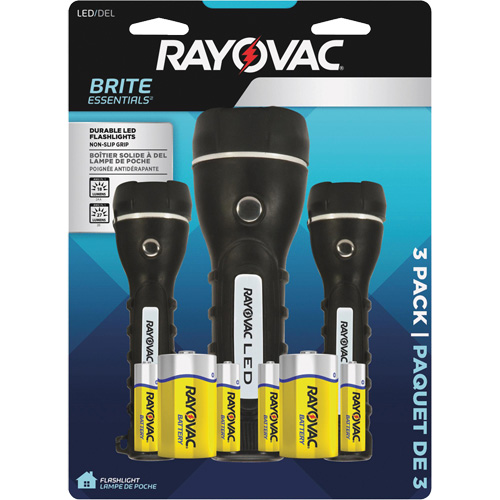 Ensemble de lampes de poche robustes caoutchout&eacute;es Brite Essentials, DEL, 40/26 lumens, Piles D/AA Southpoint Industrial Supply