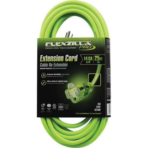 Flexzilla&reg; Pro Industrial Extension Cord, All-Weather, SJTW, 14/3 AWG, 15 A, 25' Southpoint Industrial Supply