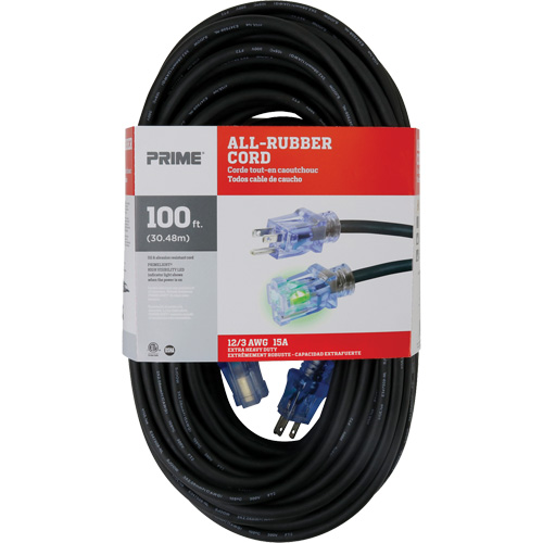 All-Rubber Extension Cord, Outdoor, SJOOW, 12/3 AWG, 15 A, 100' Southpoint Industrial Supply