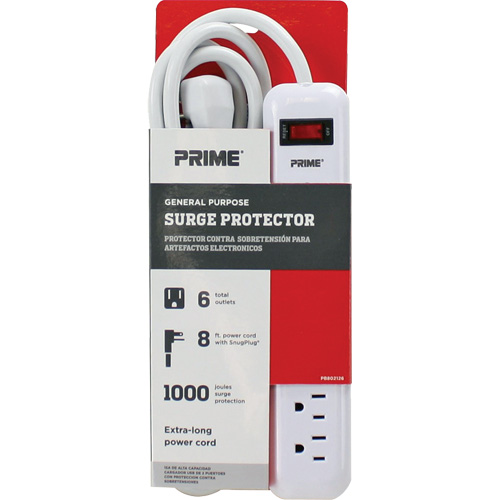 Surge Protector, 6 Outlets, 1000 J, 1875 W, 8' Cord Southpoint Industrial Supply