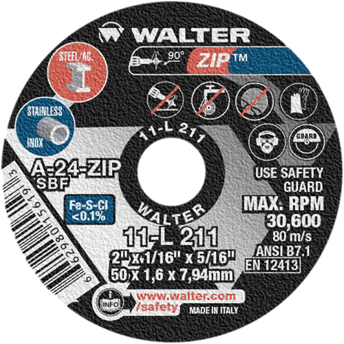 Zip Cut-Off Wheel, 2" x 1/16", 5/16" Arbor, Type 1, Aluminum Oxide, 5100 RPM Southpoint Industrial Supply