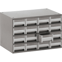 Modular Parts Cabinets, Steel, 16 Drawers, 17" x 10-9/16" x 2-1/8", Grey CA856 | Southpoint Industrial Supply