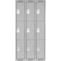 Clean Line Lockers, 3 -tier, Bank of 3, 36" x 18" x 72", Steel, Grey, Rivet (Assembled) Southpoint Industrial Supply