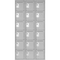 Clean Line Lockerettes, 6 -tier, Bank of 3, 36" x 18" x 72", Steel, Grey, Rivet (Assembled) Southpoint Industrial Supply
