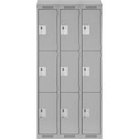 Clean Line Lockers, 3 -tier, Bank of 3, 36" x 18" x 78", Steel, Grey, Rivet (Assembled) Southpoint Industrial Supply