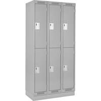 Clean Line Lockers, 2 -tier, Bank of 3, 36" x 18" x 76", Steel, Grey, Rivet (Assembled) Southpoint Industrial Supply