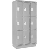 Clean Line Lockers, 3 -tier, Bank of 3, 36" x 18" x 76", Steel, Grey, Rivet (Assembled) Southpoint Industrial Supply