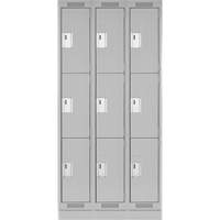 Clean Line Lockers, 3 -tier, Bank of 3, 36" x 18" x 76", Steel, Grey, Rivet (Assembled) Southpoint Industrial Supply
