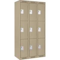 Clean Line Lockers, 3 -tier, Bank of 3, 36" x 18" x 72", Steel, Beige, Rivet (Assembled) Southpoint Industrial Supply