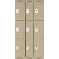 Clean Line Lockers, 3 -tier, Bank of 3, 36" x 18" x 72", Steel, Beige, Rivet (Assembled) Southpoint Industrial Supply