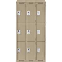 Clean Line Lockers, 3 -tier, Bank of 3, 36" x 18" x 78", Steel, Beige, Rivet (Assembled) Southpoint Industrial Supply