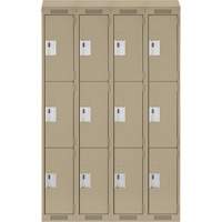 Clean Line Lockers, 3 -tier, Bank of 4, 48" x 18" x 78", Steel, Beige, Rivet (Assembled) Southpoint Industrial Supply
