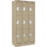 Clean Line Lockers, 3 -tier, Bank of 3, 36" x 18" x 76", Steel, Beige, Rivet (Assembled) Southpoint Industrial Supply
