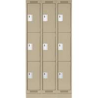 Clean Line Lockers, 3 -tier, Bank of 3, 36" x 18" x 76", Steel, Beige, Rivet (Assembled) Southpoint Industrial Supply