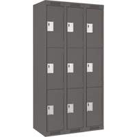 Clean Line Lockers, 3 -tier, Bank of 3, 36" x 18" x 72", Steel, Charcoal, Rivet (Assembled) Southpoint Industrial Supply