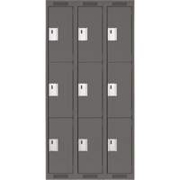 Clean Line Lockers, 3 -tier, Bank of 3, 36" x 18" x 72", Steel, Charcoal, Rivet (Assembled) Southpoint Industrial Supply