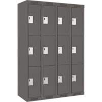 Clean Line Lockers, 3 -tier, Bank of 4, 48" x 18" x 72", Steel, Charcoal, Rivet (Assembled) Southpoint Industrial Supply