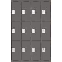 Clean Line Lockers, 3 -tier, Bank of 4, 48" x 18" x 72", Steel, Charcoal, Rivet (Assembled) Southpoint Industrial Supply
