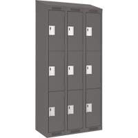 Clean Line Lockers, 3 -tier, Bank of 3, 36" x 18" x 78", Steel, Charcoal, Rivet (Assembled) Southpoint Industrial Supply