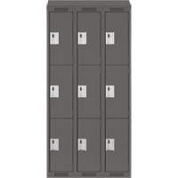 Clean Line Lockers, 3 -tier, Bank of 3, 36" x 18" x 78", Steel, Charcoal, Rivet (Assembled) Southpoint Industrial Supply