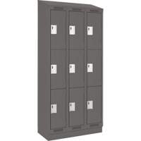 Clean Line Lockers, 3 -tier, Bank of 3, 36" x 18" x 82", Steel, Charcoal, Rivet (Assembled) Southpoint Industrial Supply