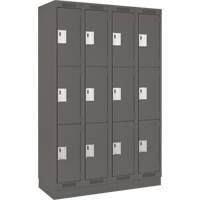 Clean Line Lockers, 3 -tier, Bank of 4, 48" x 18" x 76", Steel, Charcoal, Rivet (Assembled) Southpoint Industrial Supply