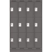 Clean Line Lockers, 3 -tier, Bank of 4, 48" x 18" x 76", Steel, Charcoal, Rivet (Assembled) Southpoint Industrial Supply