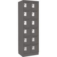 Clean Line Lockerette, 6 -tier, Bank of 2, 24" x 18" x 76", Steel, Charcoal, Rivet (Assembled) Southpoint Industrial Supply