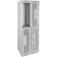 Clean Line Lockers, 2 -tier, Bank of 2, 24" x 15" x 72", Steel, Grey, Rivet (Assembled), Perforated Southpoint Industrial Supply