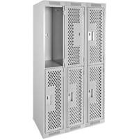 Clean Line Lockers, 2 -tier, Bank of 3, 36" x 15" x 72", Steel, Grey, Rivet (Assembled), Perforated Southpoint Industrial Supply