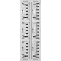 Clean Line Lockers, 3 -tier, Bank of 2, 24" x 12" x 72", Steel, Grey, Rivet (Assembled), Perforated Southpoint Industrial Supply