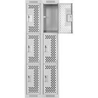 Clean Line Lockers, 3 -tier, Bank of 2, 24" x 12" x 72", Steel, Grey, Rivet (Assembled), Perforated Southpoint Industrial Supply