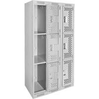 Clean Line Lockers, 3 -tier, Bank of 3, 36" x 12" x 72", Steel, Grey, Rivet (Assembled), Perforated Southpoint Industrial Supply